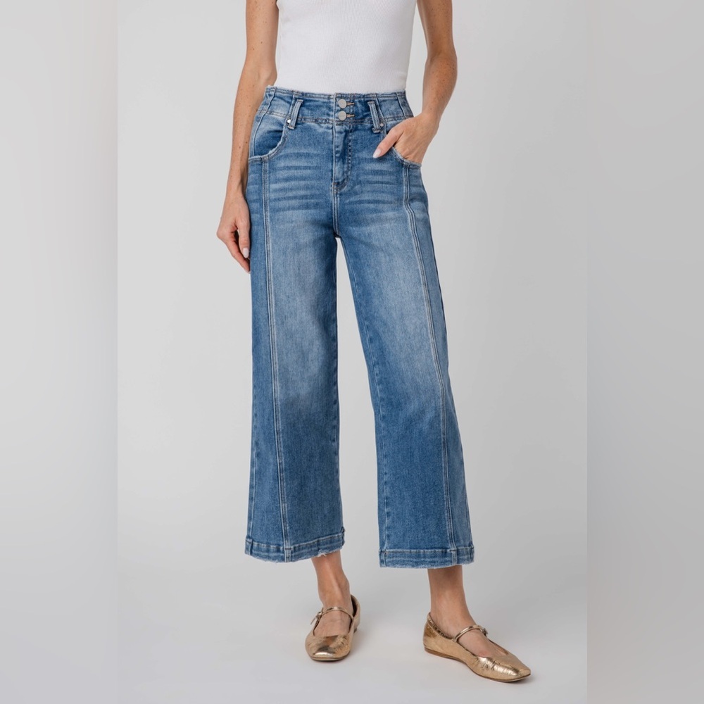 Risen Women's Hi-Rise Eve Seamed Cropped Wide Leg Jeans Size 13/31